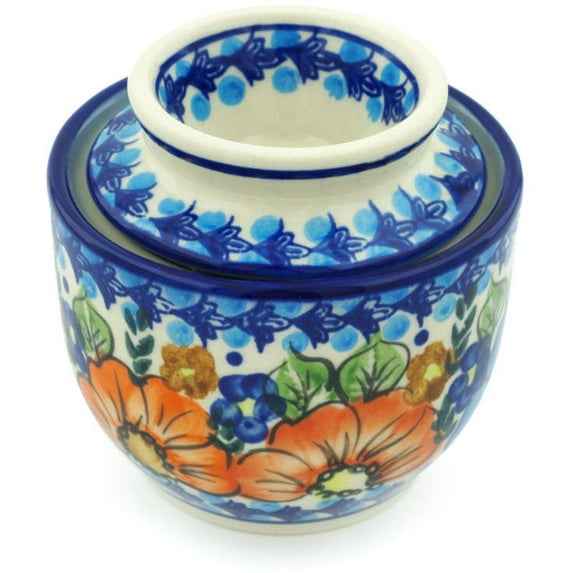 Polish Pottery 4-inch Butter Dish (Bold Poppies Theme) Signature UNIKAT Hand Painted in Boleslawiec, Poland + Certificate of Authenticity