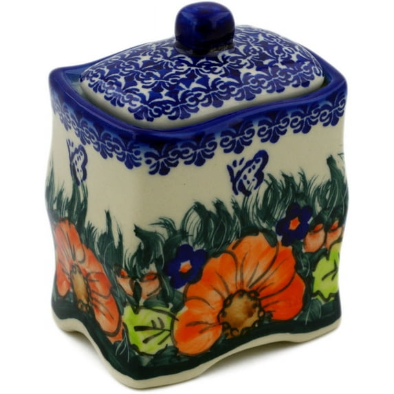 Polish Pottery 4?-inch Jar with Lid (Butterfly Splendor Theme) Signature UNIKAT Hand Painted in Boleslawiec, Poland + Certificate of Authenticity