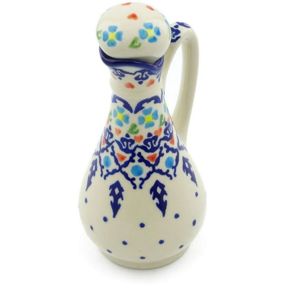 Polish Pottery 4 oz Bottle (Graphic Armor Theme) Hand Painted in Boleslawiec, Poland + Certificate of Authenticity