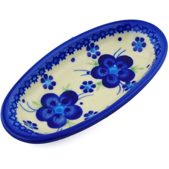 Polish Pottery 5½-inch Condiment Dish (Bleu-belle Fleur Theme) Hand Painted in Boleslawiec, Poland + Certificate of Authenticity