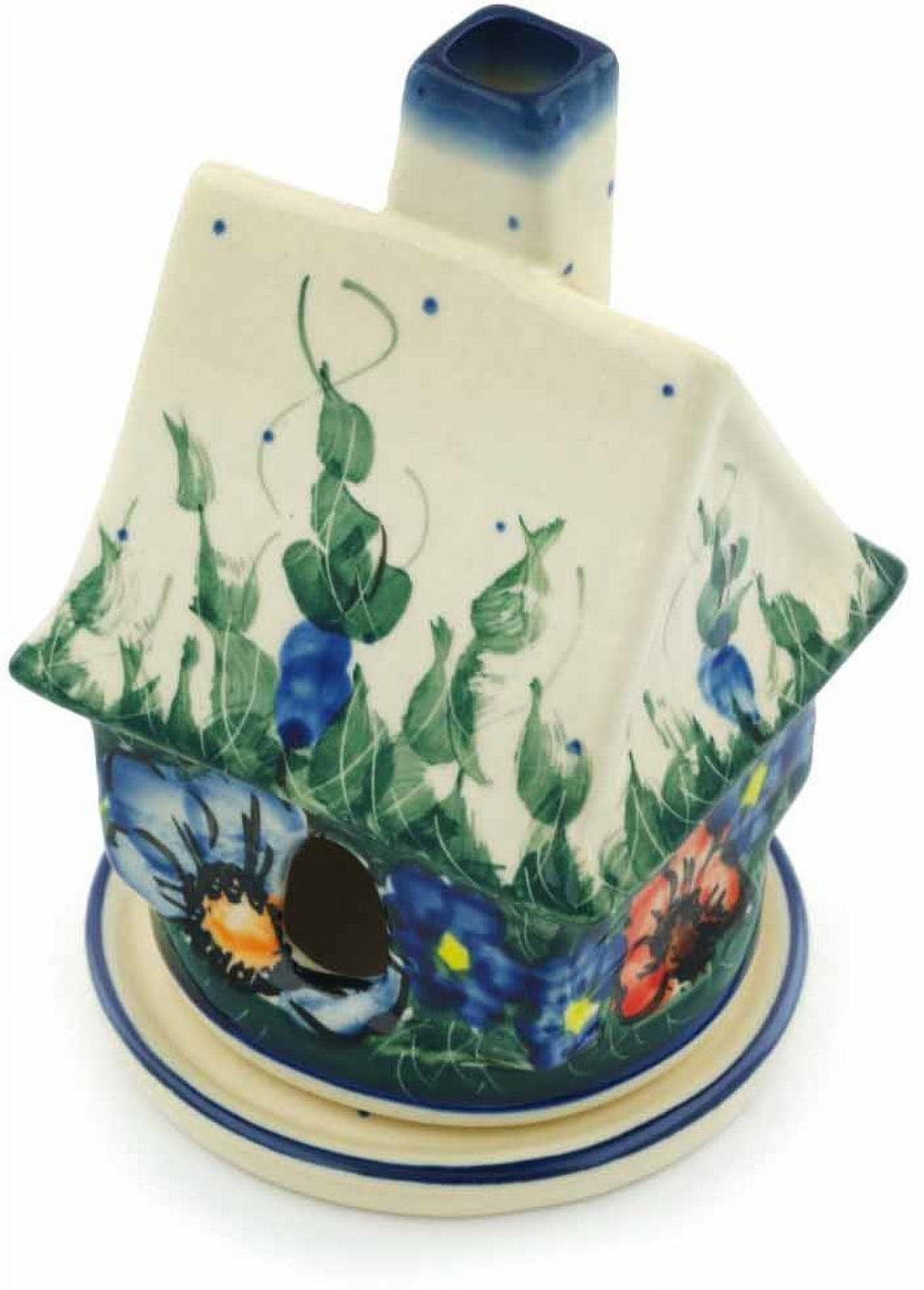 Polish Pottery 5½inch House Shaped Candle Holder (Spring Bouquet Theme) Signature UNIKAT Hand