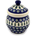 thumbnail image 1 of Polish Pottery 6½-inch Jar with Lid (Peacock Leaves Theme) Hand Painted in Boleslawiec, Poland + Certificate of Authenticity, 1 of 6