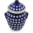 thumbnail image 1 of Polish Pottery 6¾-inch Jar with Lid and Handles (Blue Eyed Peacock Theme) Hand Painted in Boleslawiec, Poland + Certificate of Authenticity, 1 of 6