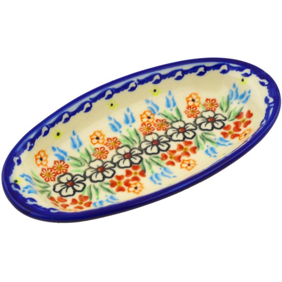 Polish Pottery 7¼-inch Condiment Dish (Fanciful Ladybug Theme) Signature UNIKAT Hand Painted in Boleslawiec, Poland + Certificate of Authenticity