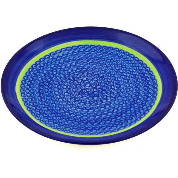Polish Pottery 7½-inch Dessert Plate (Midnight Eclipse Theme) Signature UNIKAT Hand Painted in Boleslawiec, Poland + Certificate of Authenticity