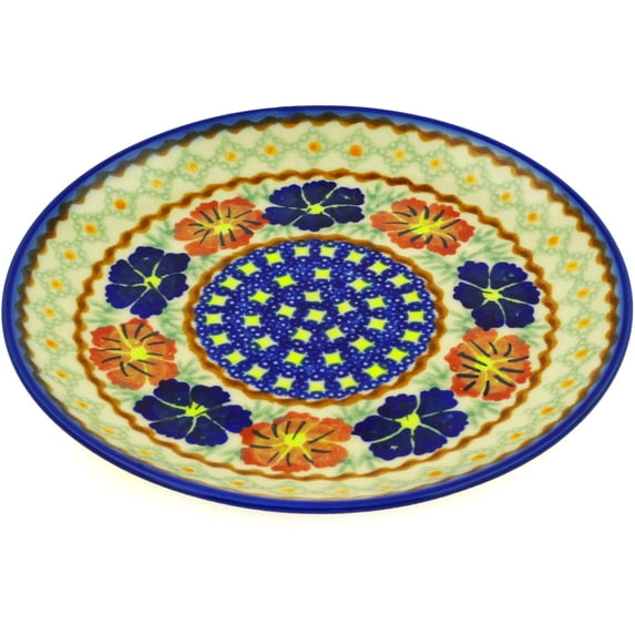 Polish Pottery 7½-inch Dessert Plate (Paradise Poppy Theme) Signature UNIKAT Hand Painted in Boleslawiec, Poland + Certificate of Authenticity