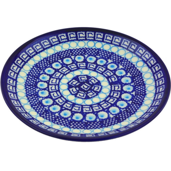 Polish Pottery 7½-inch Dessert Plate (Tribal Blue Theme) Hand Painted in Boleslawiec, Poland + Certificate of Authenticity