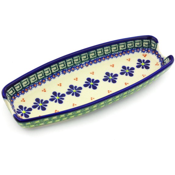 Polish Pottery 9¼-inch Corn Tray (Irish Spring Theme) Hand Painted in Boleslawiec, Poland + Certificate of Authenticity