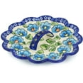 thumbnail image 1 of Polish Pottery 9-inch Egg Plate (Bold Blue Poppies Theme) Signature UNIKAT Hand Painted in Boleslawiec, Poland + Certificate of Authenticity, 1 of 6