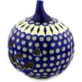 thumbnail image 1 of Polish Pottery 9¼-inch Jack O Lantern Candle Holder (Peacock Leaves Theme) Hand Painted in Boleslawiec, Poland + Certificate of Authenticity, 1 of 6