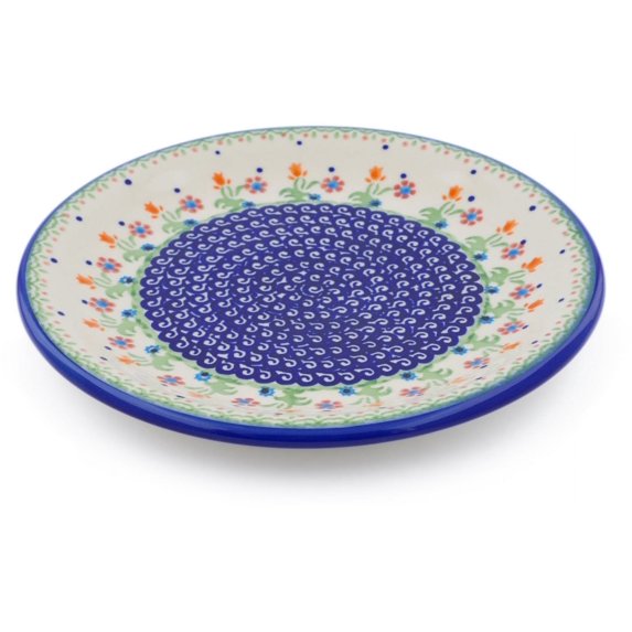 Polish Pottery 9¾-inch Lunch Plate (Spring Flowers Theme) Hand Painted in Boleslawiec, Poland + Certificate of Authenticity