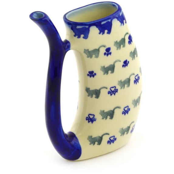Polish Pottery 9 oz Mug with Straw (Boo Boo Kitty Paws Theme) Hand Painted in Boleslawiec, Poland + Certificate of Authenticity