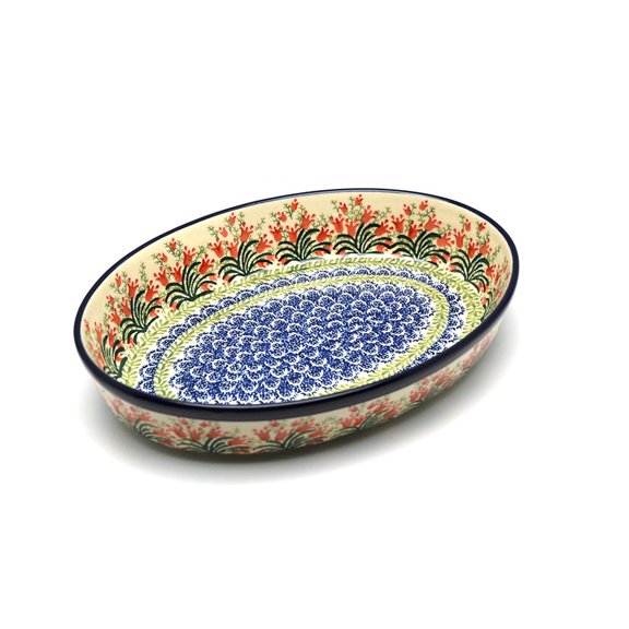 Polish Pottery Baker - Oval - Large - Crimson Bells