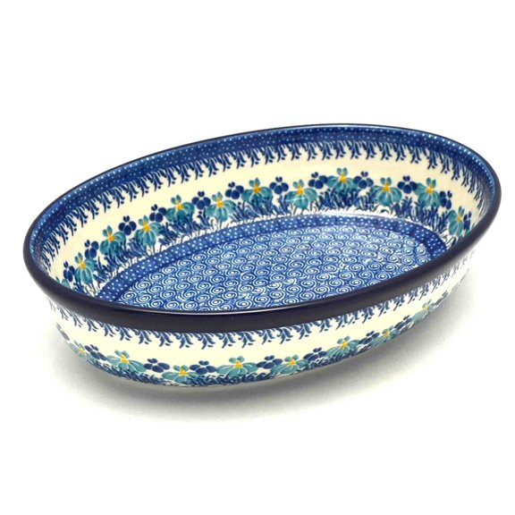 Polish Pottery Baker - Oval - Small - Blue Iris Charm