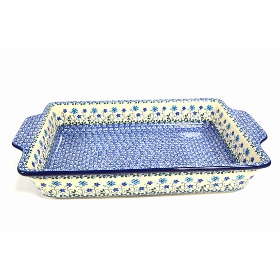 Polish Pottery Baker - Rectangular with Tab Handles - 12 cups - Georgia Blue