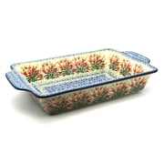 Polish Pottery Baker - Rectangular with Tab Handles - 7 cups - Crimson Bells