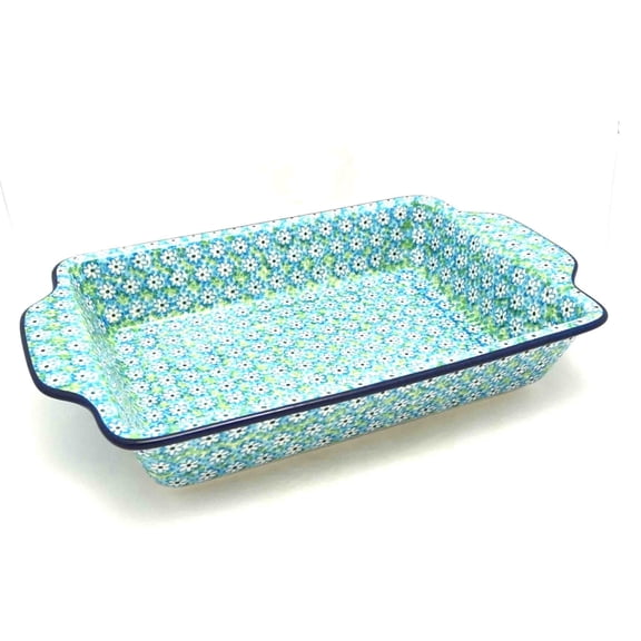 Polish Pottery Baker - Rectangular with Tab Handles - 7 cups - Key Lime
