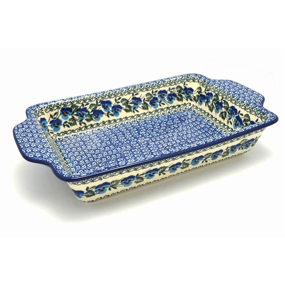 Polish Pottery Baker - Rectangular with Tab Handles - 7 cups - Winter Viola