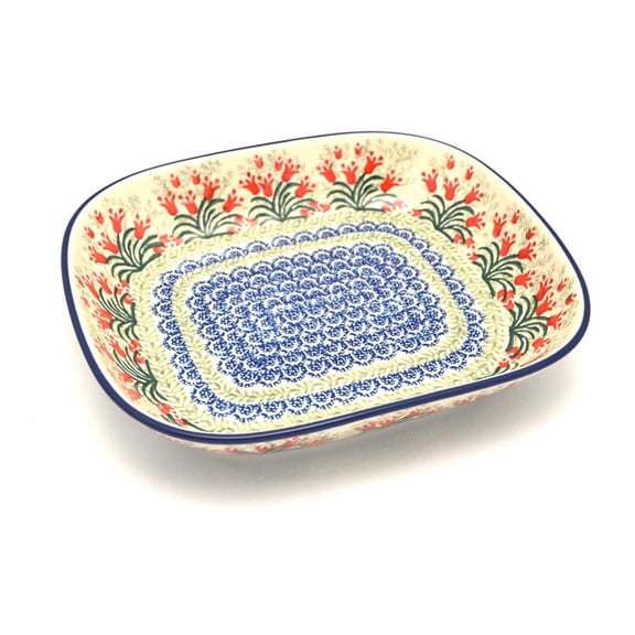 Polish Pottery Baker - Shallow Rectangular - Medium - Crimson Bells