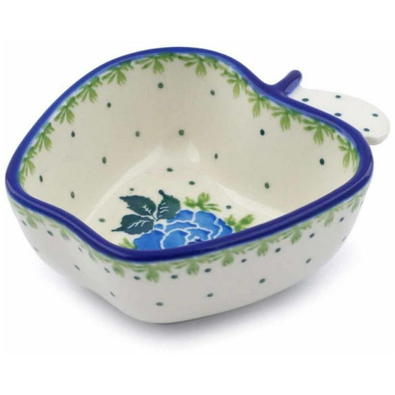 Polish Pottery Bowl 4-inch Polmedia Blue Rose Theme Hand Painted in Boleslawiec, Poland + Certificate of Authenticity