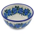 thumbnail image 1 of Polish Pottery Bowl 5-inch Polmedia Blue Rose Theme Hand Painted in Boleslawiec, Poland + Certificate of Authenticity, 1 of 6