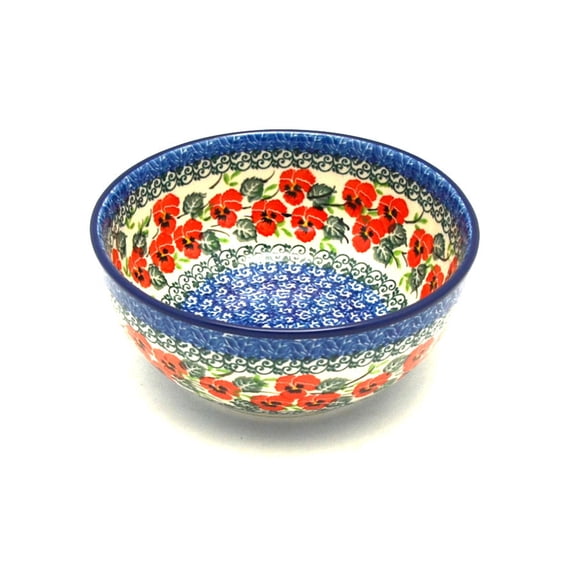 Polish Pottery Bowl - Coupe Cereal - Red Pansy