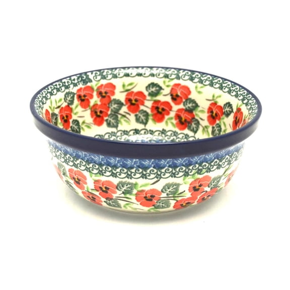 Polish Pottery Bowl - Salad - Red Pansy