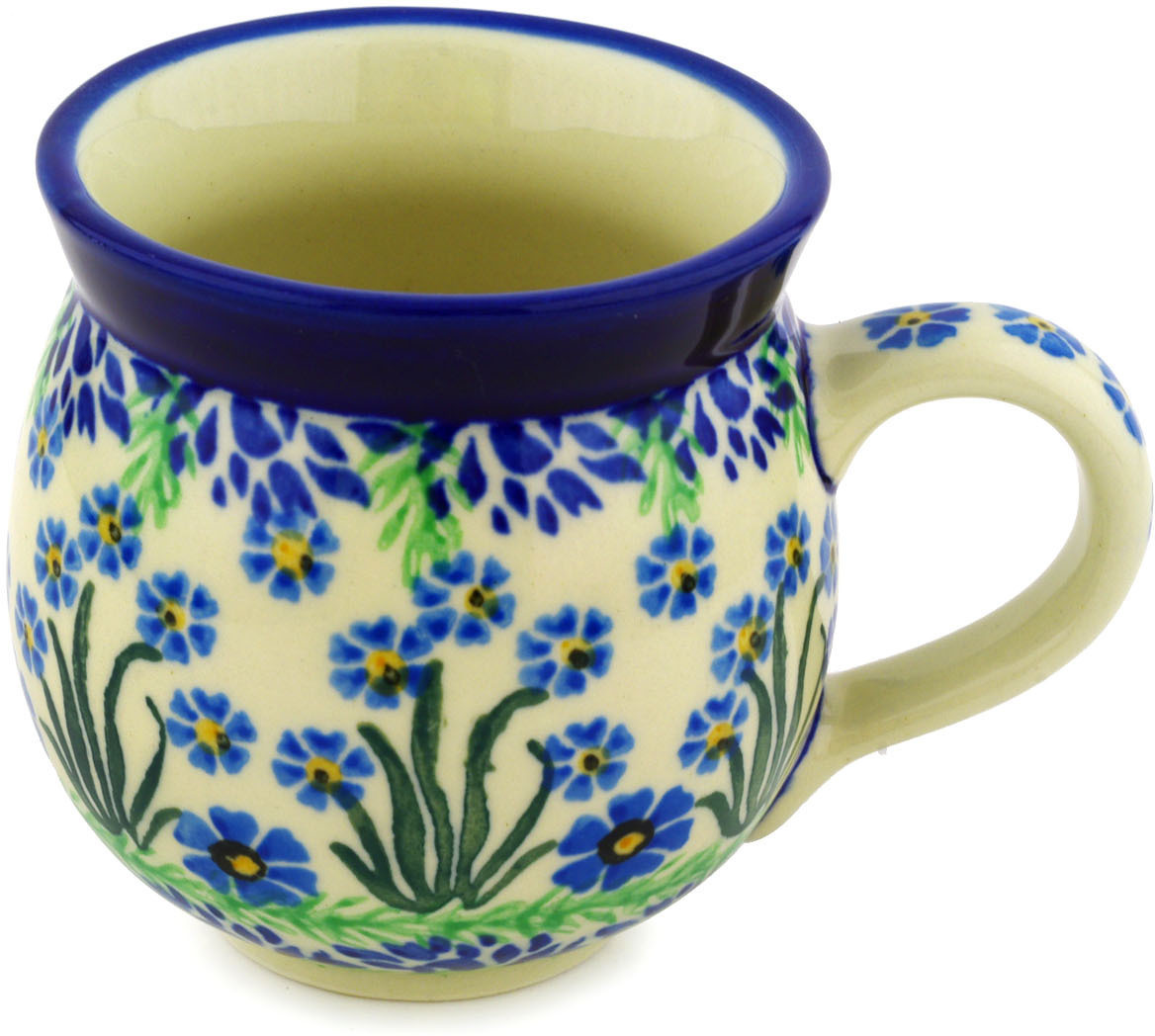 Polish Pottery Bubble Mug 12oz Polmedia Blue April Showers Theme Hand