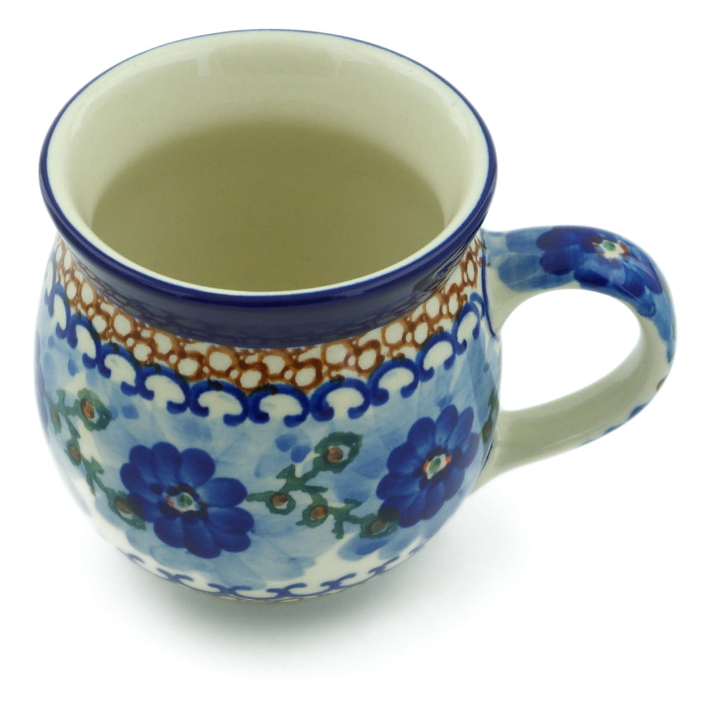 Authentic Polish Pottery Bubble Mug - 12 Oz, Ring Of Flowers UNIKAT Design, Handmade In Poland