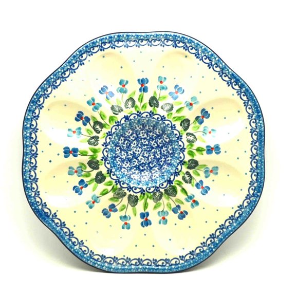 Polish Pottery Egg Plate - 8 Count - Dutch Iris