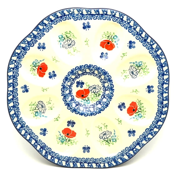 Polish Pottery Egg Plate - 8 Count - Red Poppy Garden - Walmart.com