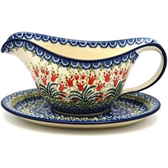 Polish Pottery Gravy Boat - Crimson Bells$$Home Decor, Kitchen, & Other