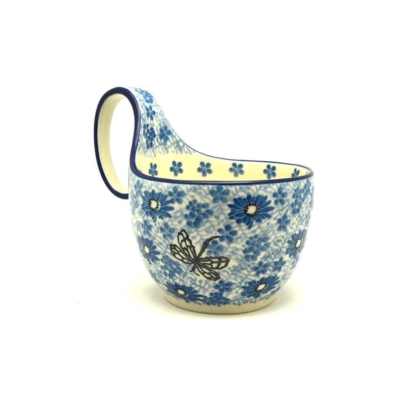 Polish Pottery Loop Handle Bowl - Blue Dragonfly