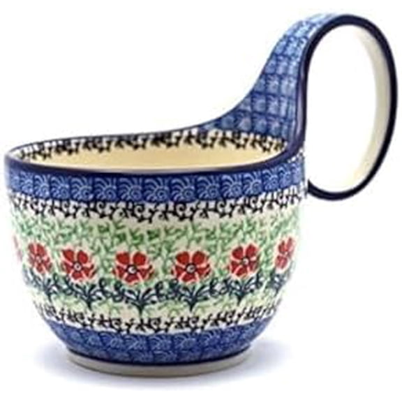 Polish Pottery Loop Handle Bowl - Maraschino$$Home Decor, Kitchen, & Other