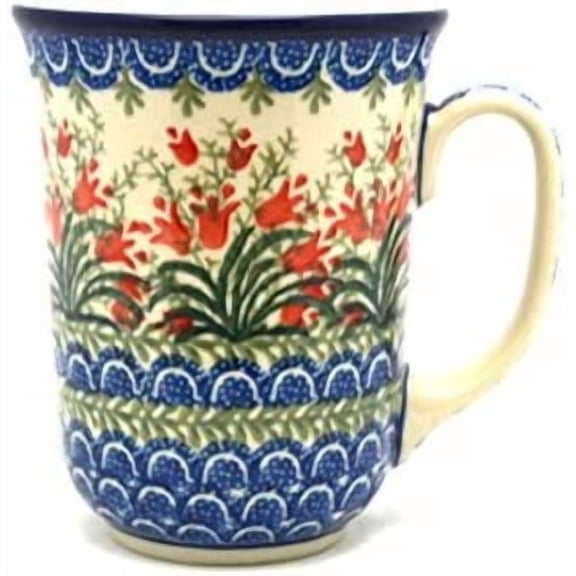 Polish Pottery Mug - 16 oz. Bistro - Crimson Bells