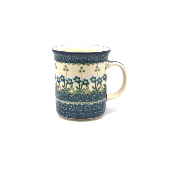 Polish Pottery Mug - Big Straight Sided - Blue Spring Daisy