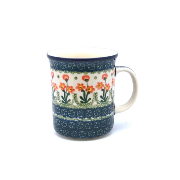 Polish Pottery Mug - Big Straight Sided - Peach Spring Daisy