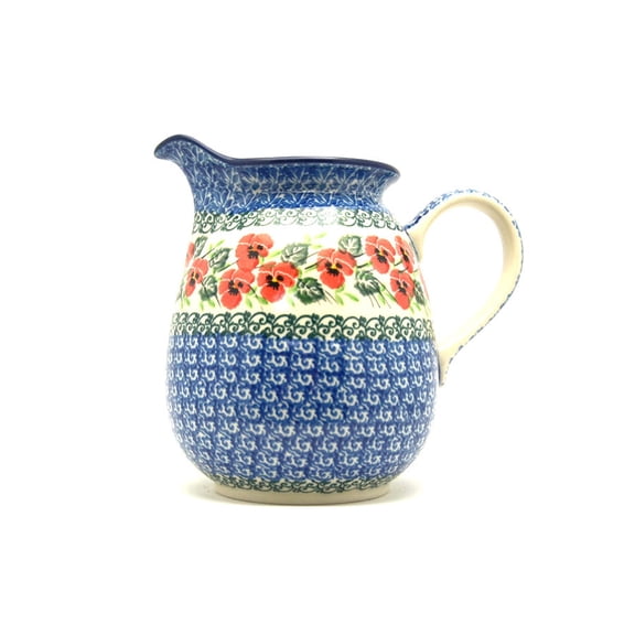 Polish Pottery Pitcher - 1 quart - Red Pansy