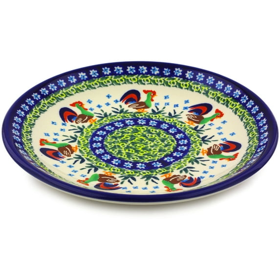 Polish Pottery Plate 8-inch Polmedia Country Rooster Theme UNIKAT Hand Painted in Boleslawiec, Poland + Certificate of Authenticity