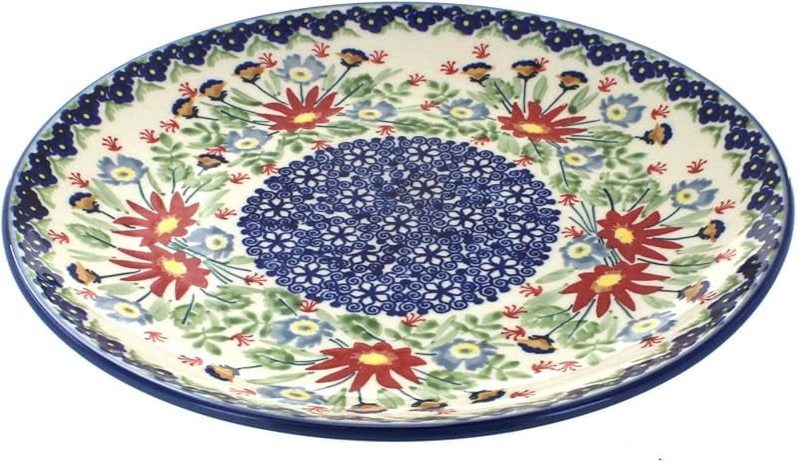Polish Pottery Red Daisy Dessert Plate - Handmade, 7 Inch, Microwave & Dishwasher Safe - View #7