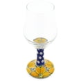 thumbnail image 1 of Polish Pottery Wine Glass 15 oz Polmedia Sunshine Wildflower Theme UNIKAT Hand Painted in Boleslawiec, Poland + Certificate of Authenticity, 1 of 6
