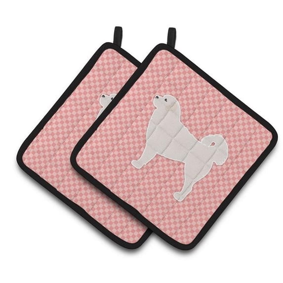 Polish Tatra Sheepdog Checkerboard Pink Pair of Pot Holders