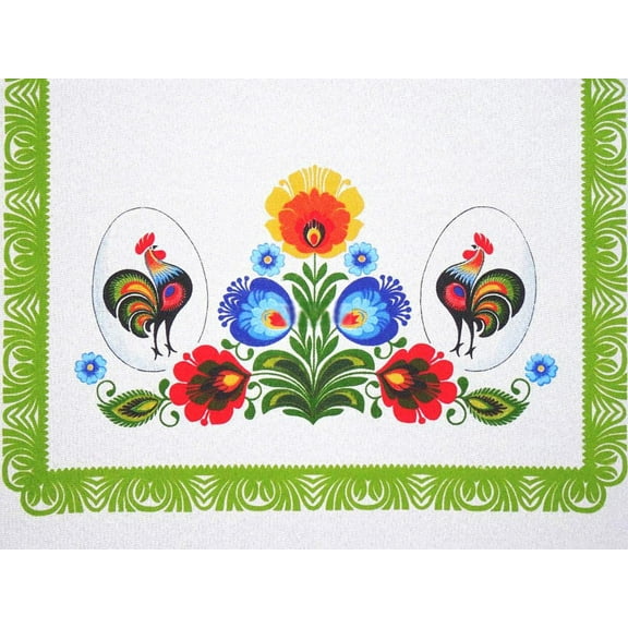 Polish Traditional Rooster Folk Art Table Linen Topper (Runner 37.4" x 17.7")