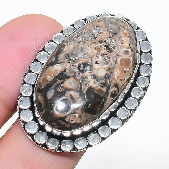 Polish Turritella Oval Shape Gemstone Adjustable Ring Handmade Jewelry FR 2449