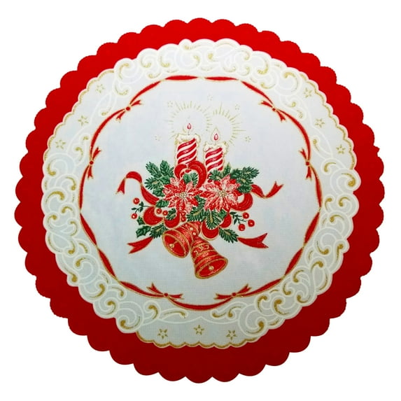 Polish Two-toned Christmas Table Cover (Red, Round Doily 14"x14")