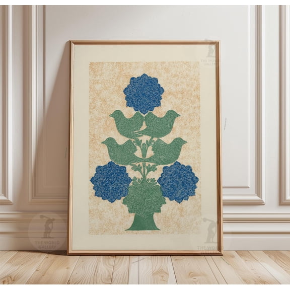 Polish Wycinanki Poster Folk Paper Cut Tree of Life Print Bird Floral Art