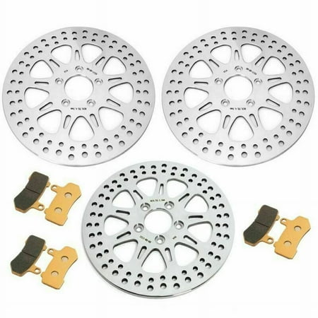 Polished 11.8" Front Rear Brake Rotors Pads for Harley Road King Electra Street Glide