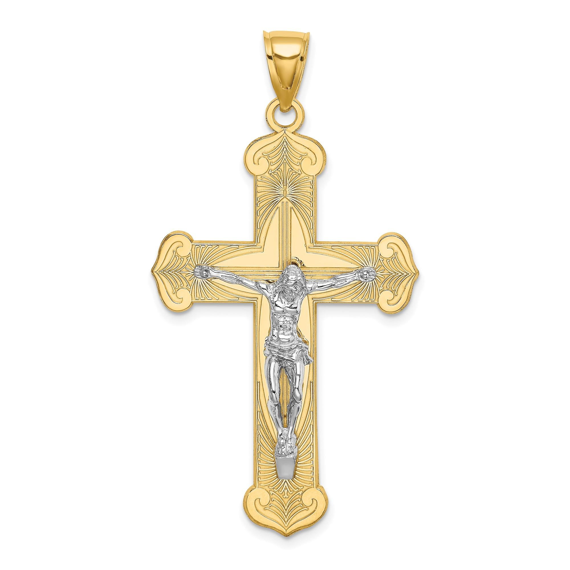 Polished 14K Yellow Two Tone Real Gold Crucifix Cross Pendant Necklace — free download