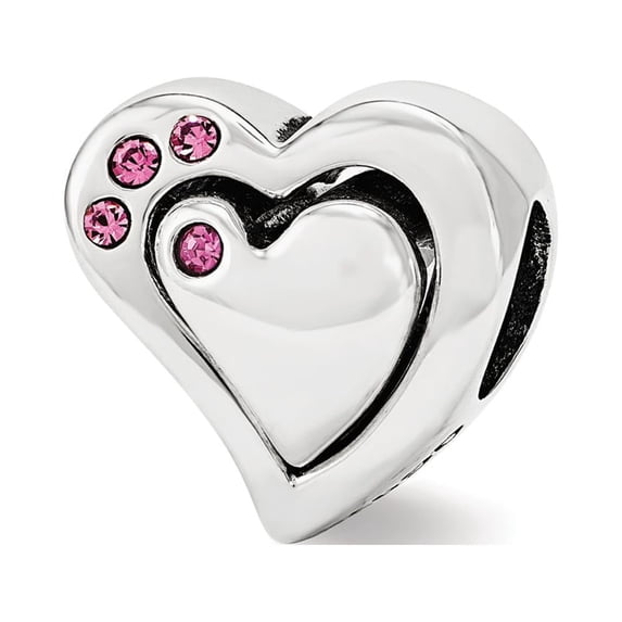 Sterling Silver Reflections Pink Crystal 2pc Heart Bead