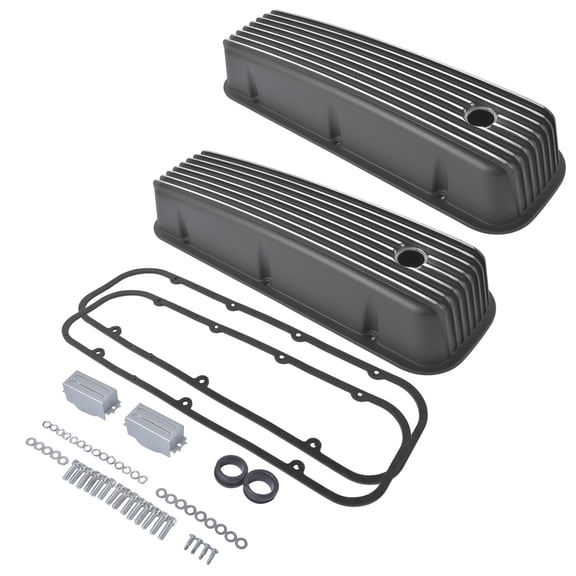 Polished 3-11/16" Tall Finned Valve Covers, Compatible with Chevy Big Block BBC 396 402 427 454 502, Fits 1965-1995 Chevy GMC Trucks & Cars, Bolt-On Replacement, No Drilling Required